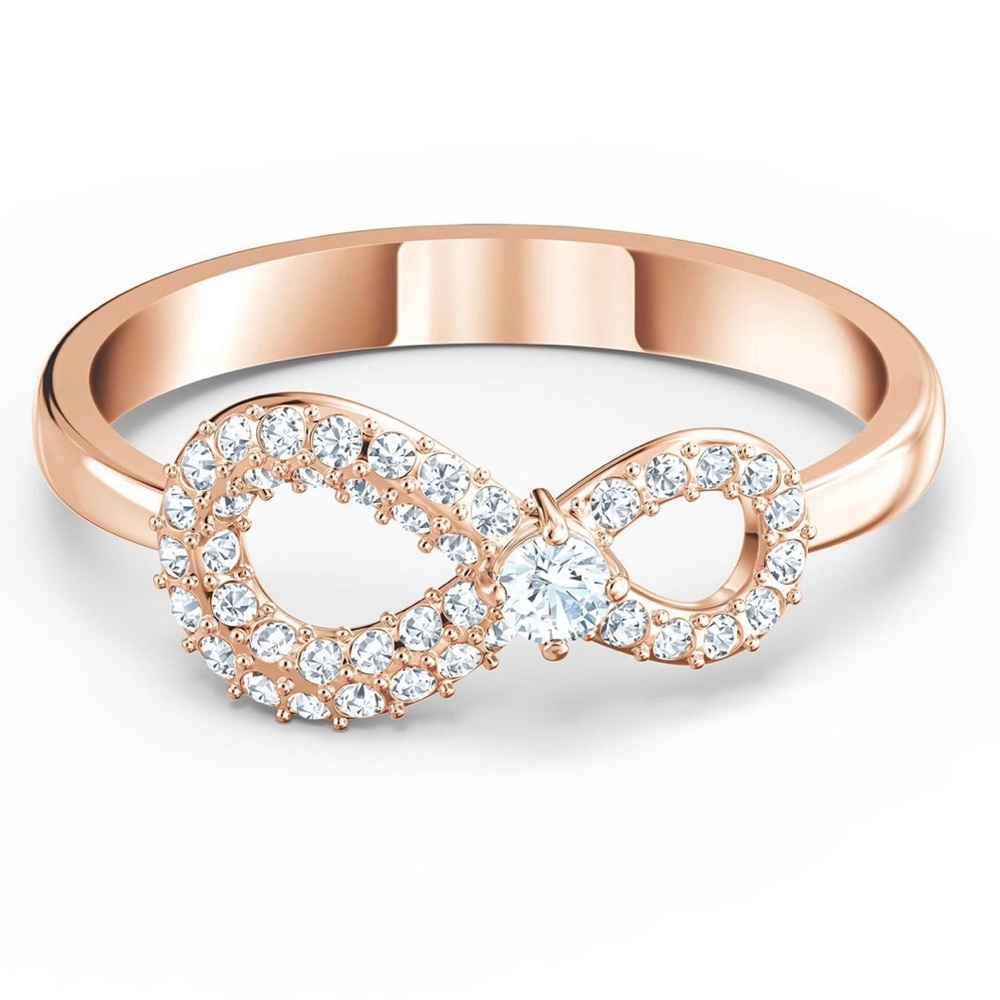 Swarovski Crystal Infinity Ring in rose gold. Size 6